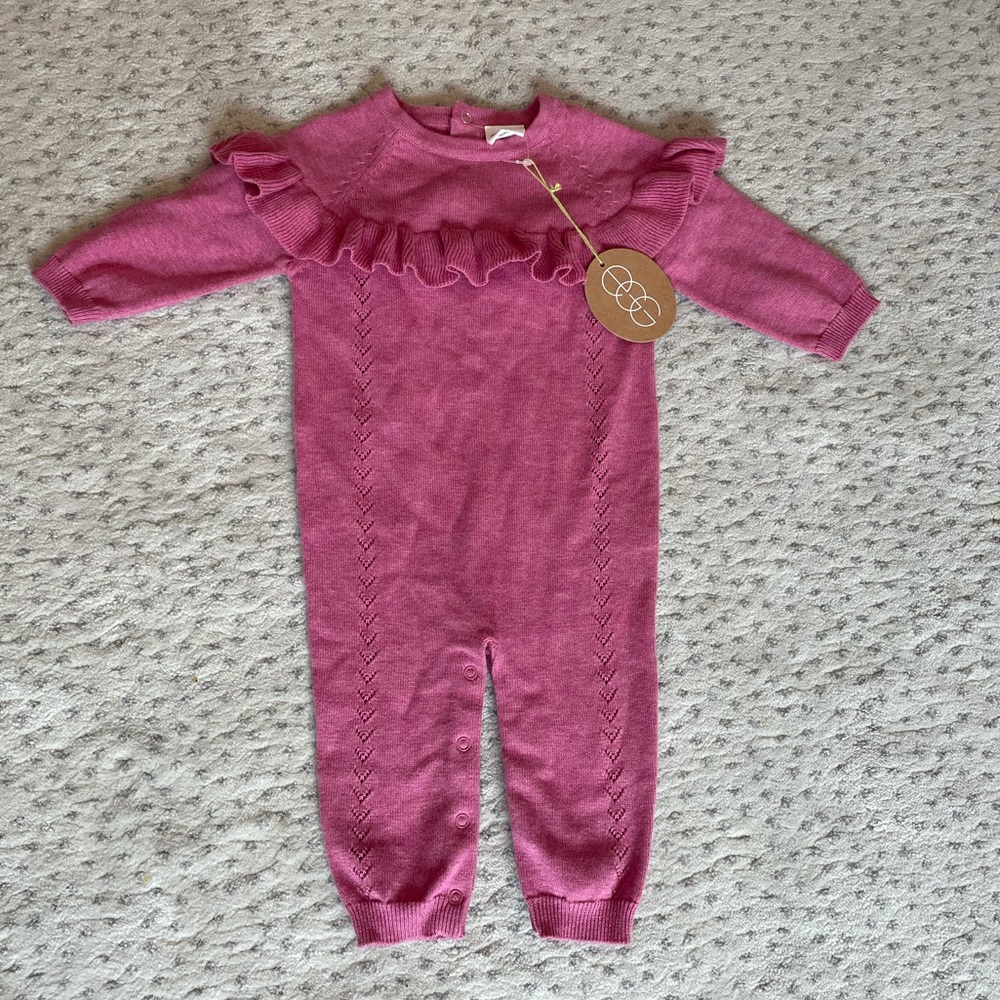 EGG 6m berry knit ruffle onesie NEW w TAG